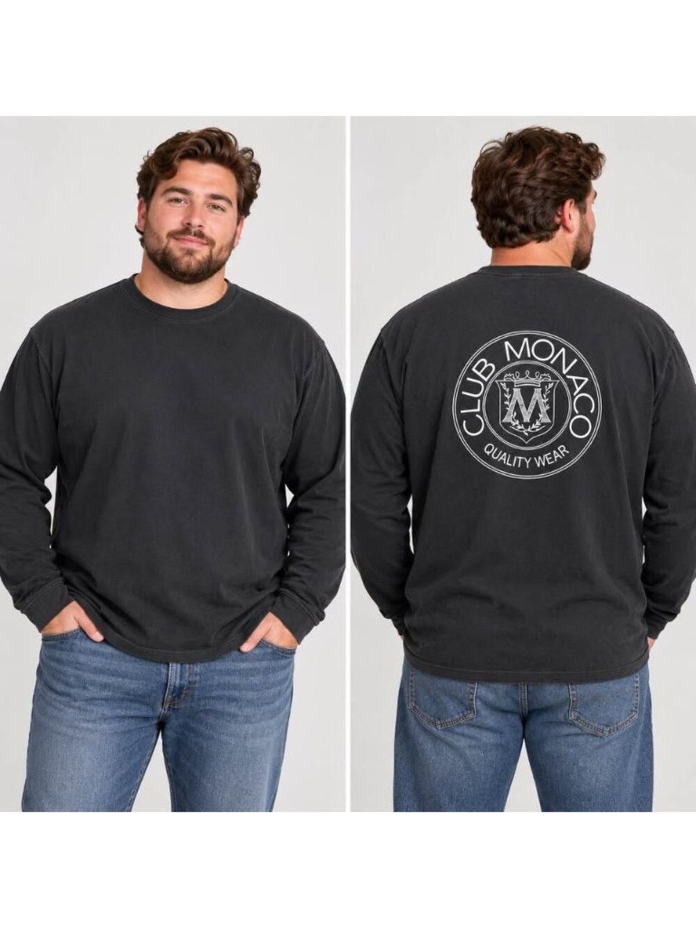 Club Monaco Quality Wear Heavyweight Long Sleeve Graphic Shirt XXL Black